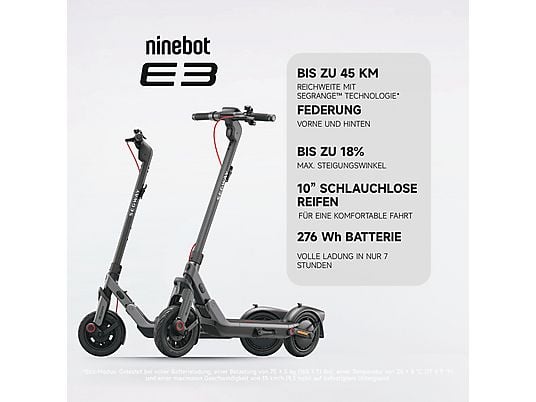SEGWAY Ninebot E3 D E-Scooter – 10 Zoll, 25 km/h, Klappbar & Stylisch | Schwarz / Silber / Rot